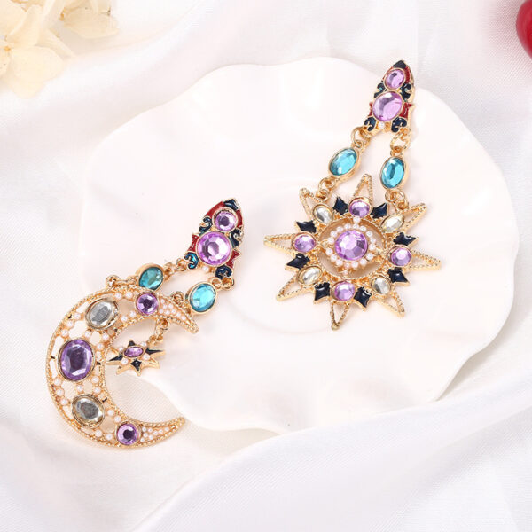Wholesale Diamond Star Moon Helios Shape Asymmetrical Earrings