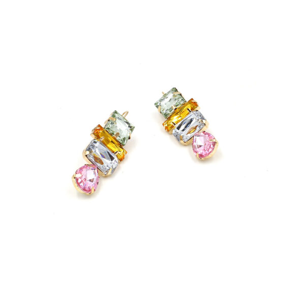 Wholesale Mosaic Geometric Colored Gemstones Earrings Alloy