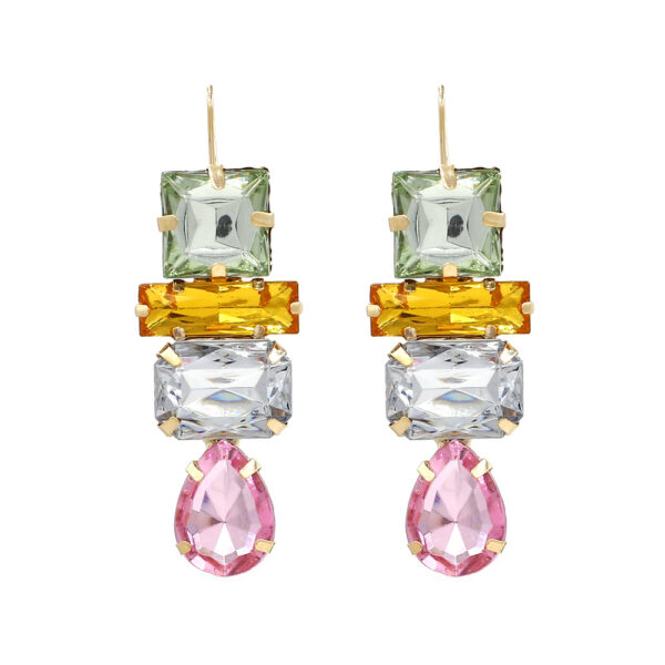Wholesale Mosaic Geometric Colored Gemstones Earrings Alloy