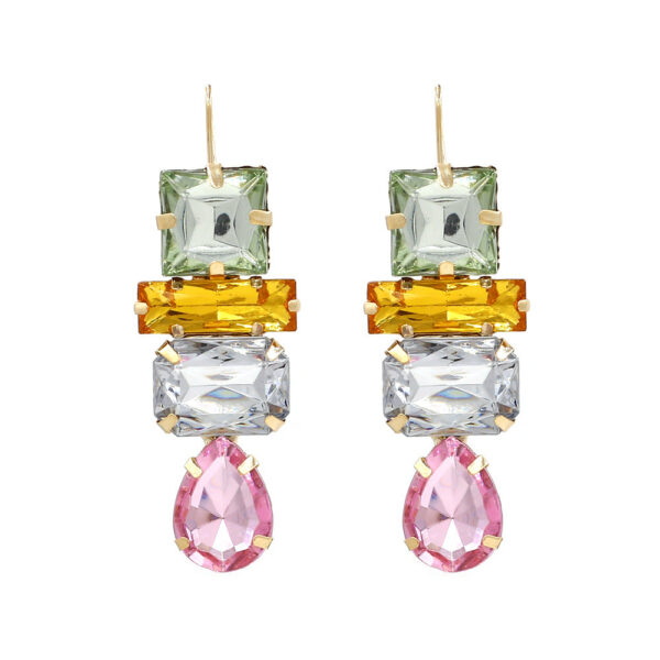 Wholesale Mosaic Geometric Colored Gemstones Earrings Alloy