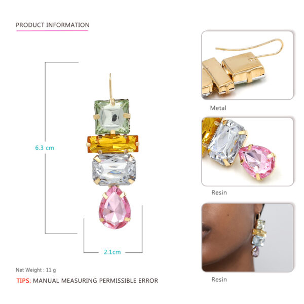 Wholesale Mosaic Geometric Colored Gemstones Earrings Alloy