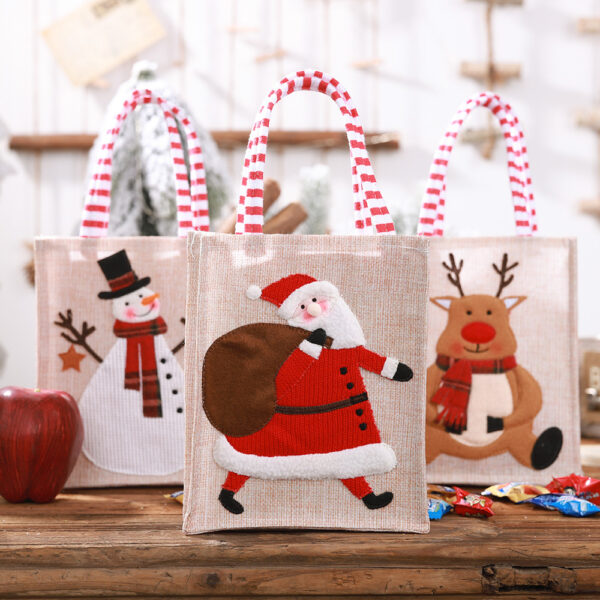 Wholesale Christmas Decoration Supplies Linen Three-dimensional Embroidered Tote Bag