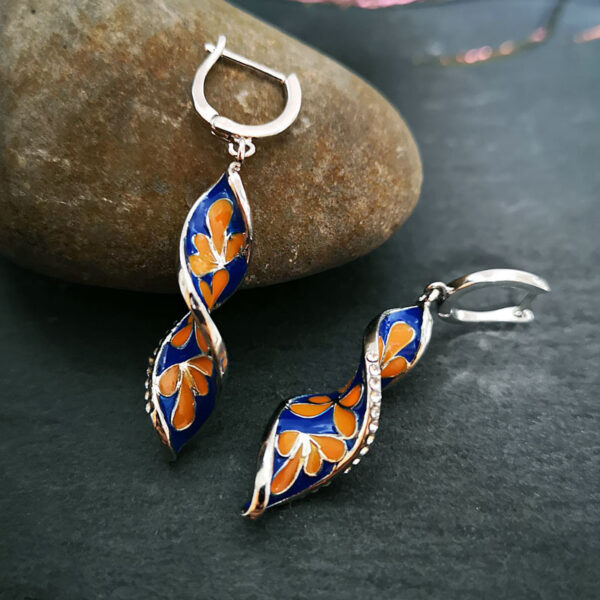 11919699004_731362266 Wholesale Spiral Leaf Enamel Metal Earrings