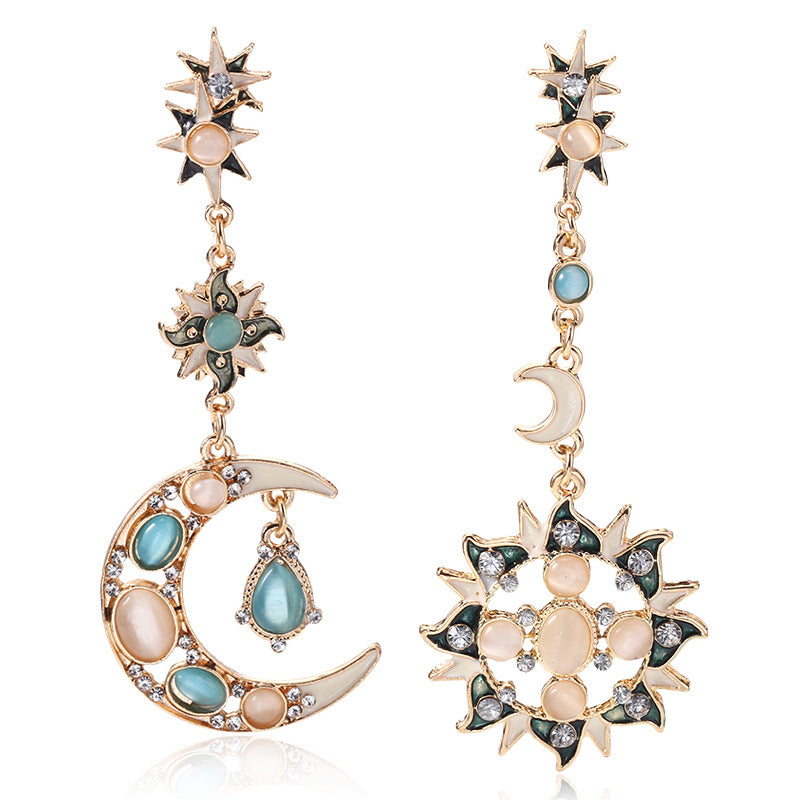 Wholesale Diamond Star Moon Helios Shape Asymmetrical Earrings