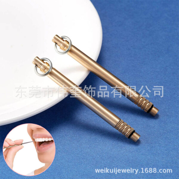 Wholesale brass integrated creative portable fruit pick stainless steel multifunctional titanium alloy toothpick