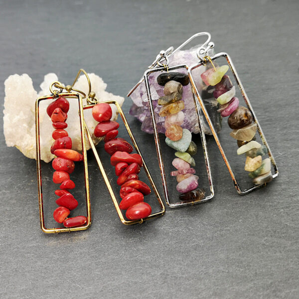 Wholesale Colored Tourmaline Crushed Stones Metal Earrings