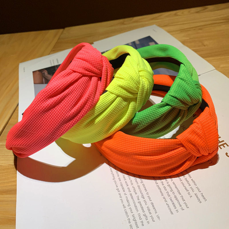 Wholesale Fluorescent Cloth Middle Knot Hairband Solid Color Fabric Headband