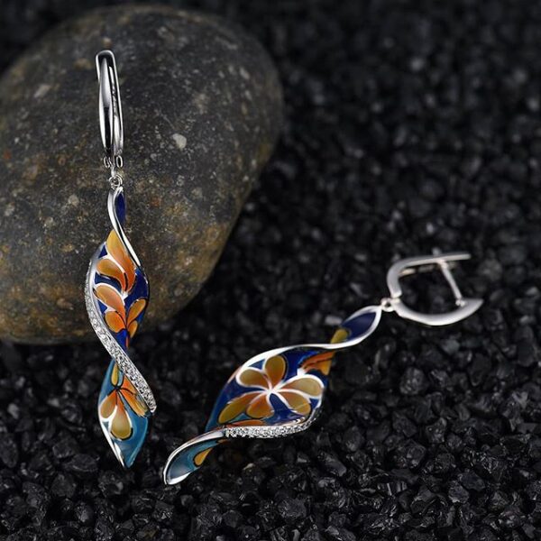 11989805355_731362266 Wholesale Spiral Leaf Enamel Metal Earrings