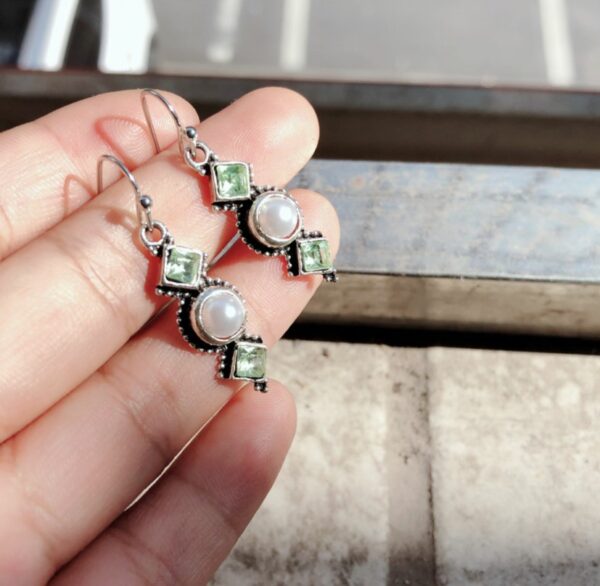 Wholesale S925 Plated Vintage Silver Pearl Square Diamond Long Earrings