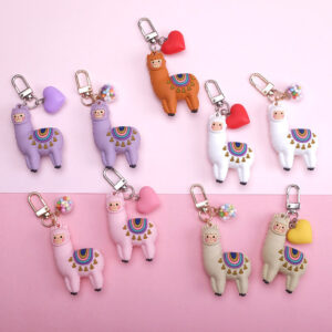 12040385004_359466836 Wholesale of Three-dimensional Drip Glue Alpaca Metal Keychains