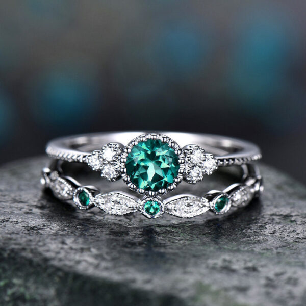 Wholesale Fashion Zircon Two Piece Micropaved Emerald Ring