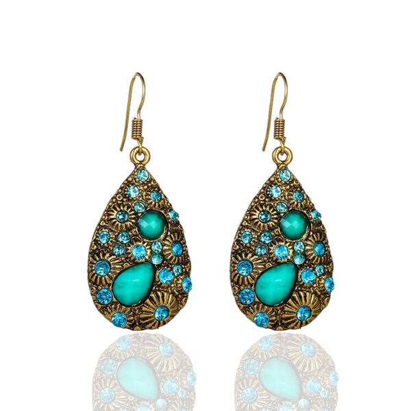 Wholesale Creative Water Drop Gem Set with Diamonds for Ancient Ethnic Style Earrings