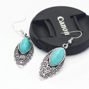 Wholesale Carved Water Drop Turquoise Alloy Earrings
