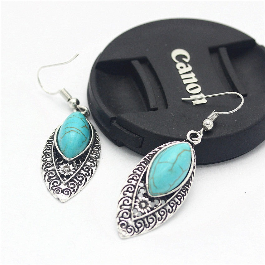 Wholesale Carved Water op Turquoise Alloy Earrings