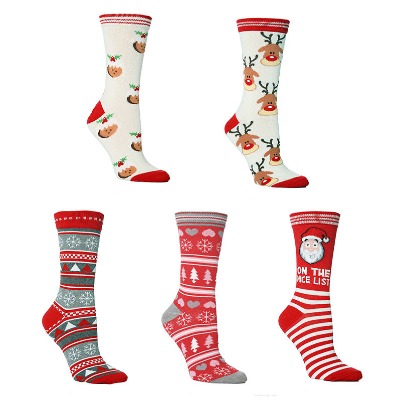 Wholesale Christmas Elk Cotton Mid-calf Socks
