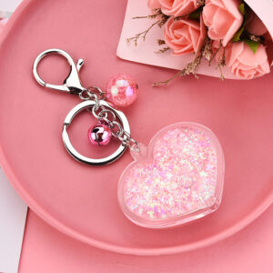 Pink / Silver 4-link chain + love + Bell bead A4-1