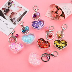 Wholesale Acrylic Into Oil Heart Glitter Keychains