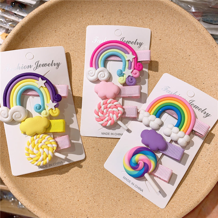 Wholesale Rainbow Lollip Cloud Hair Clip Set