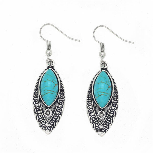 Wholesale Carved Water Drop Turquoise Alloy Earrings