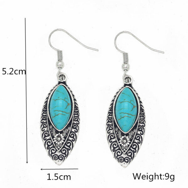 Wholesale Carved Water Drop Turquoise Alloy Earrings