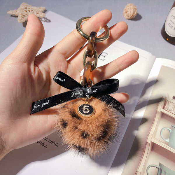 12207015641_1778625149 Wholesale Alloy Leopard Print Mink Hair Ball Key Chain