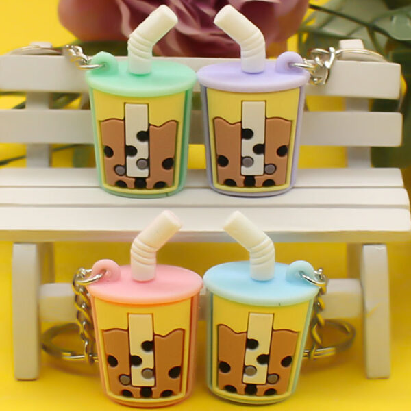 Wholesale Imitation Pearl Milk Tea PVC Soft Plastic Creative Key Chain