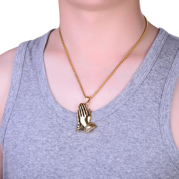 Wholesale Prayer Pendant Gold Silver Buddha Hands Hang Tag Stainless Steel Necklaces