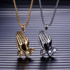 Wholesale Prayer Pendant Gold Silver Buddha Hands Hang Tag Stainless Steel Necklaces