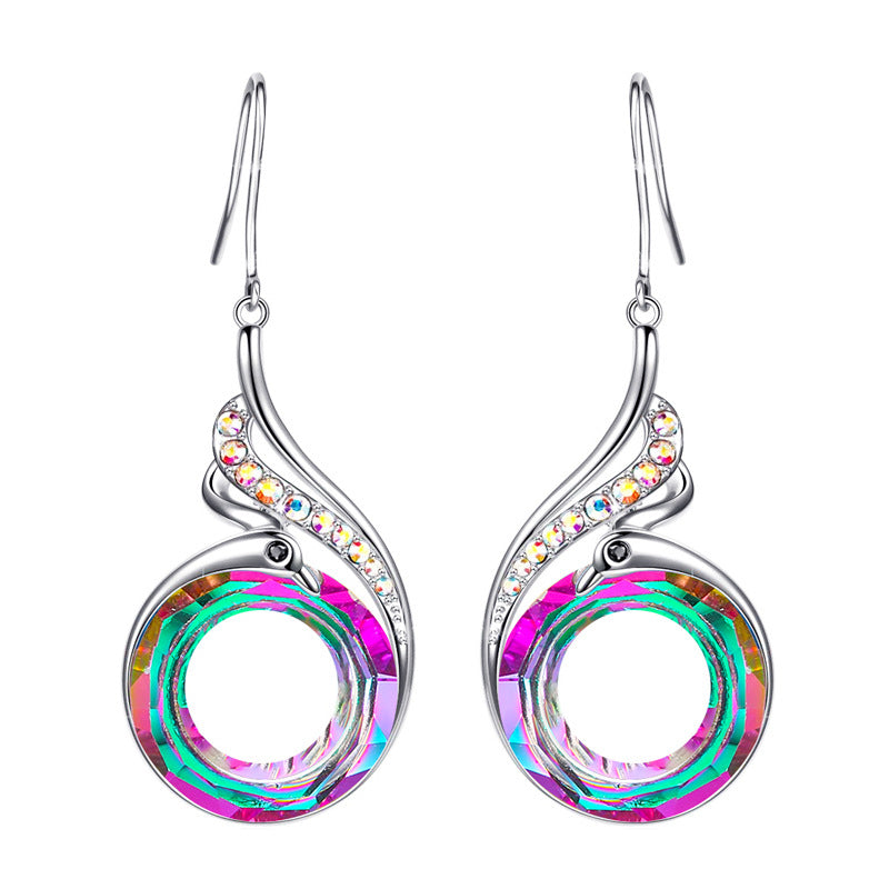 Wholesale Colorful Crystal Peacock Gradient Copper Earrings