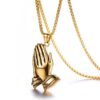 Wholesale Prayer Pendant Gold Silver Buddha Hands Hang Tag Stainless Steel Necklaces