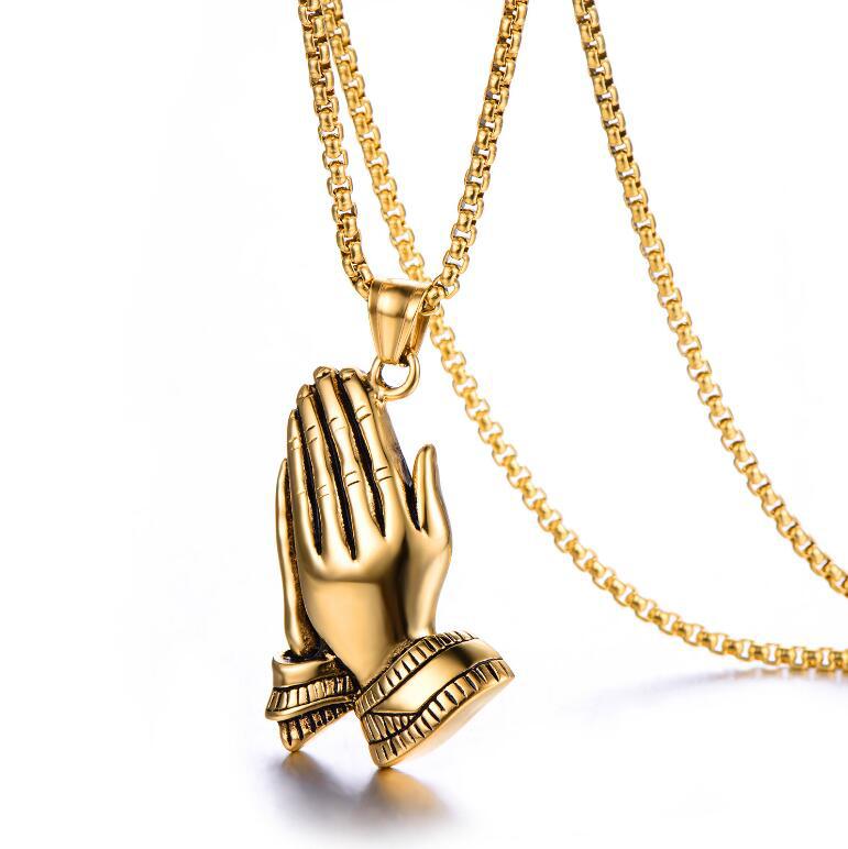 Wholesale Prayer Pendant Gold Sier Buddha Hands Hang Tag Stainless Steel Necklaces