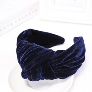 Navy blue gold velvet wide headband
