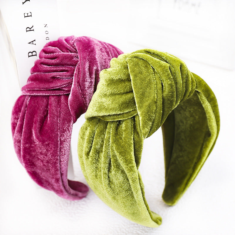 Wholesale Fabric Pure Color Golden Veet Stretch Knotted Braided Headband