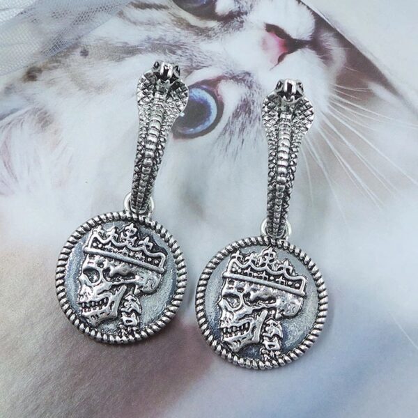 12384277531_1170921009 Wholesale Gothic Cobra Long Exaggerated Skull Head Alloy Earrings