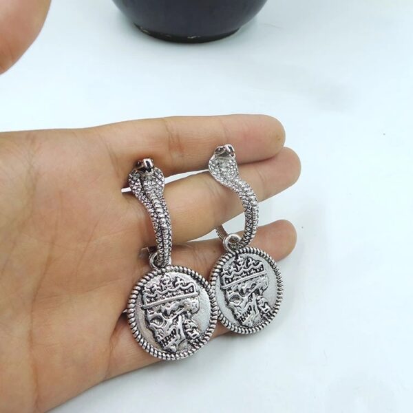 12420584618_1170921009 Wholesale Gothic Cobra Long Exaggerated Skull Head Alloy Earrings