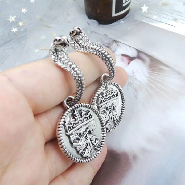 12420608098_1170921009 Wholesale Gothic Cobra Long Exaggerated Skull Head Alloy Earrings
