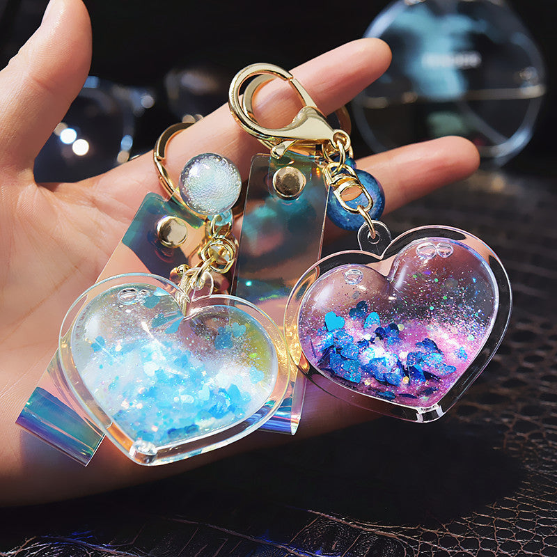 Wholesale Acrylic Oil Bottle Quicksand Love Keychain