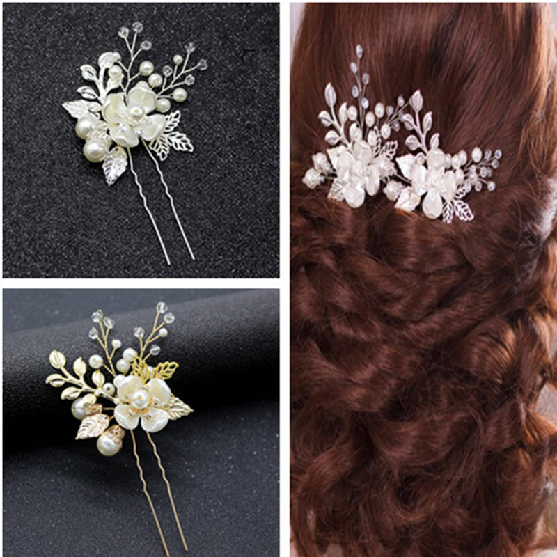 Wholesale Sier Leaf Handmade Twisted Beads U Shaped Hairpin Pin