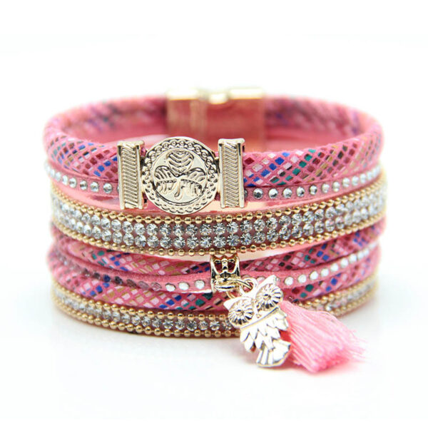 12600144654_745325296 Wholesale Bohemian Owl Leather Bracelet