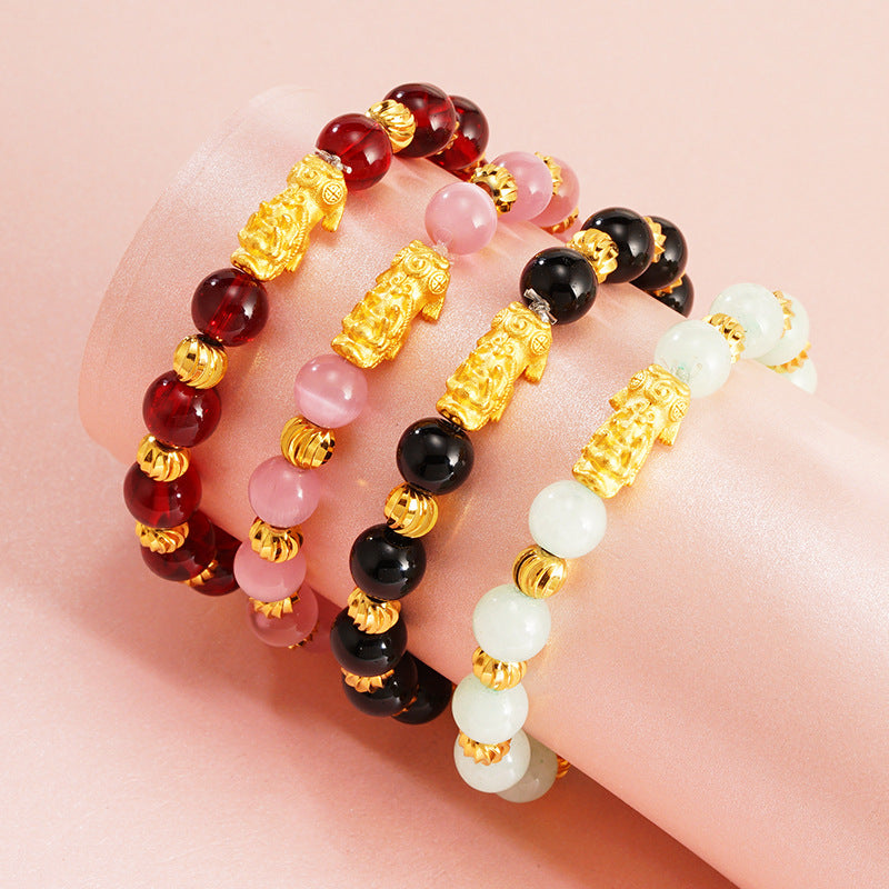 Wholesale Mini Brave Troops Garnet Obsidian Copper Bracelet