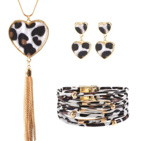 Wholesale Alloy Leather Leopard Bracelet Jewelry Set