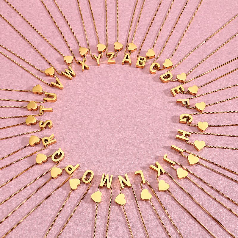 Wholesale Peach Heart 26 Letters Gold Plated Necklaces