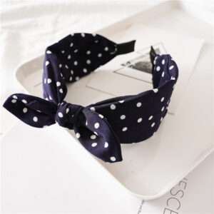 Navy Blue Dot Rabbit Ear Hairband