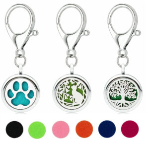 Wholesale 25MM Alloy Dog Paw Tree of Life Hollow Aromatherapy Essential Oil Keychain