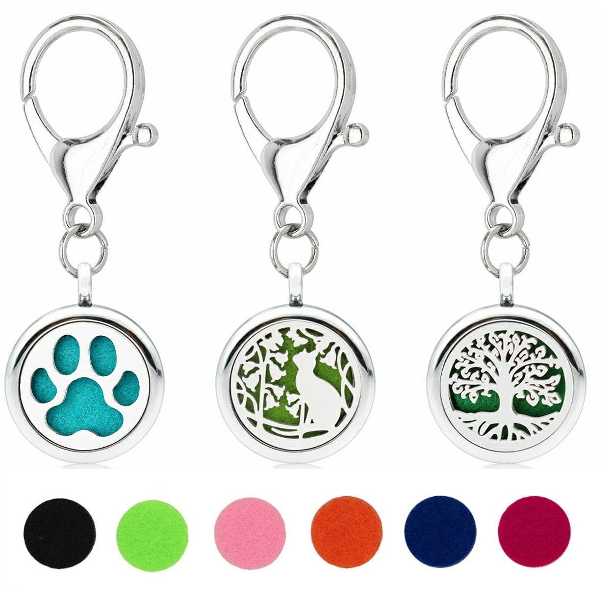 Wholesale 25MM Alloy Dog Paw Tree of Life Hollow Aromatherapy Essential Oil Keychain