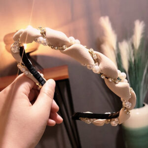 Beige Pearl Braid Headband