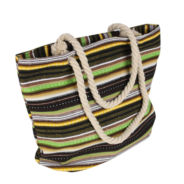 Wholesale Three-color Striped Hemp Rope Handle Canvas Bag