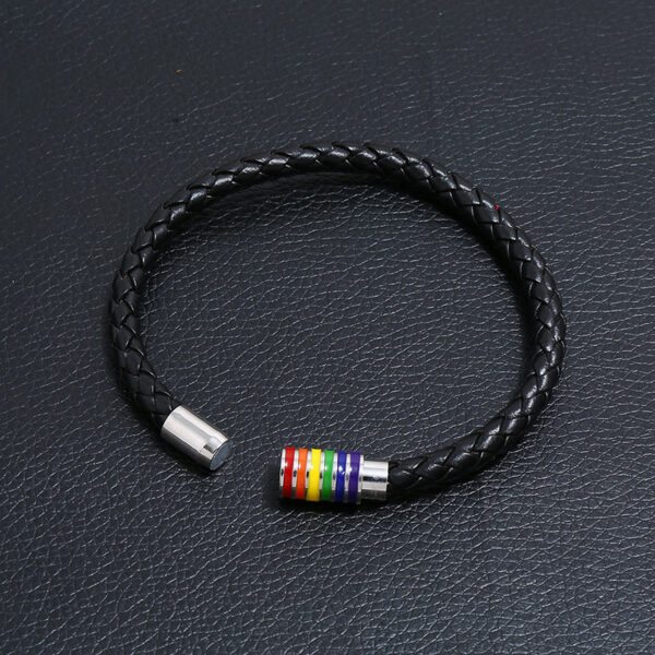Wholesale Woven Rainbow Copper Magnet Buckle PU Leather Bracelet
