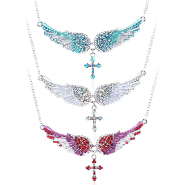 Wholesale Angel Wings Cross Diamond Alloy Necklaces