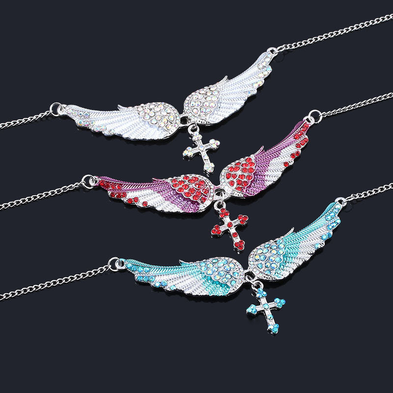 Wholesale Angel Wings Cross Diamond Alloy Necklaces